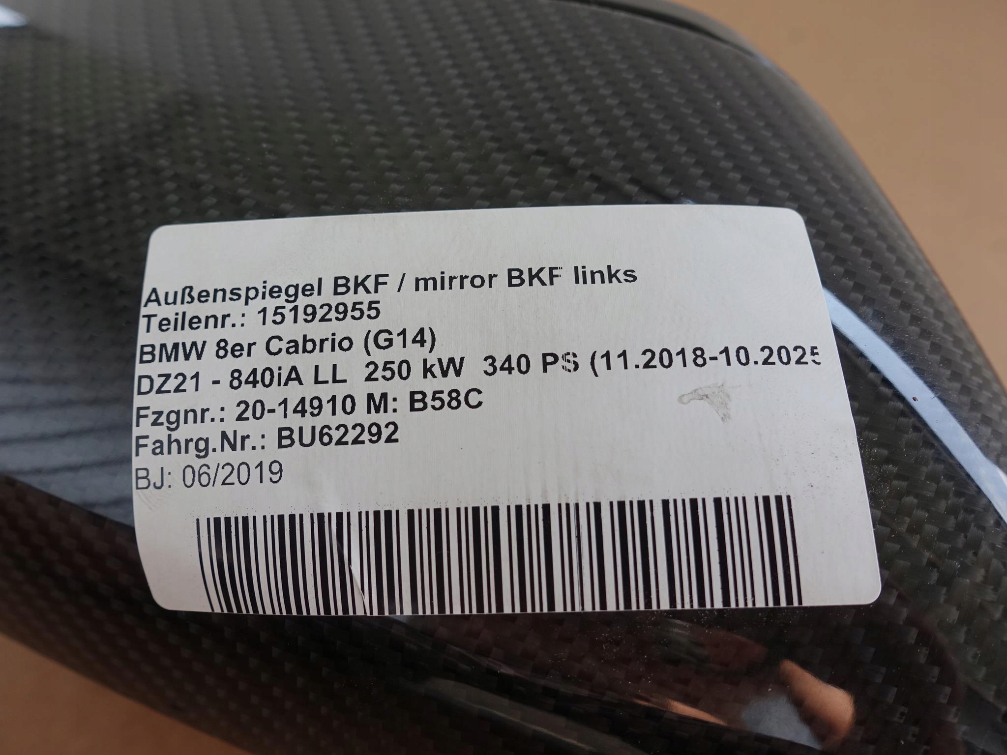 BMW 8 G14 G15 G16 LUSTERKO PRAWE CARBON 9PIN BMW 8 G14 G15 G16 LUSTERKO PRAWE CARBON 9PIN - obrazek 7