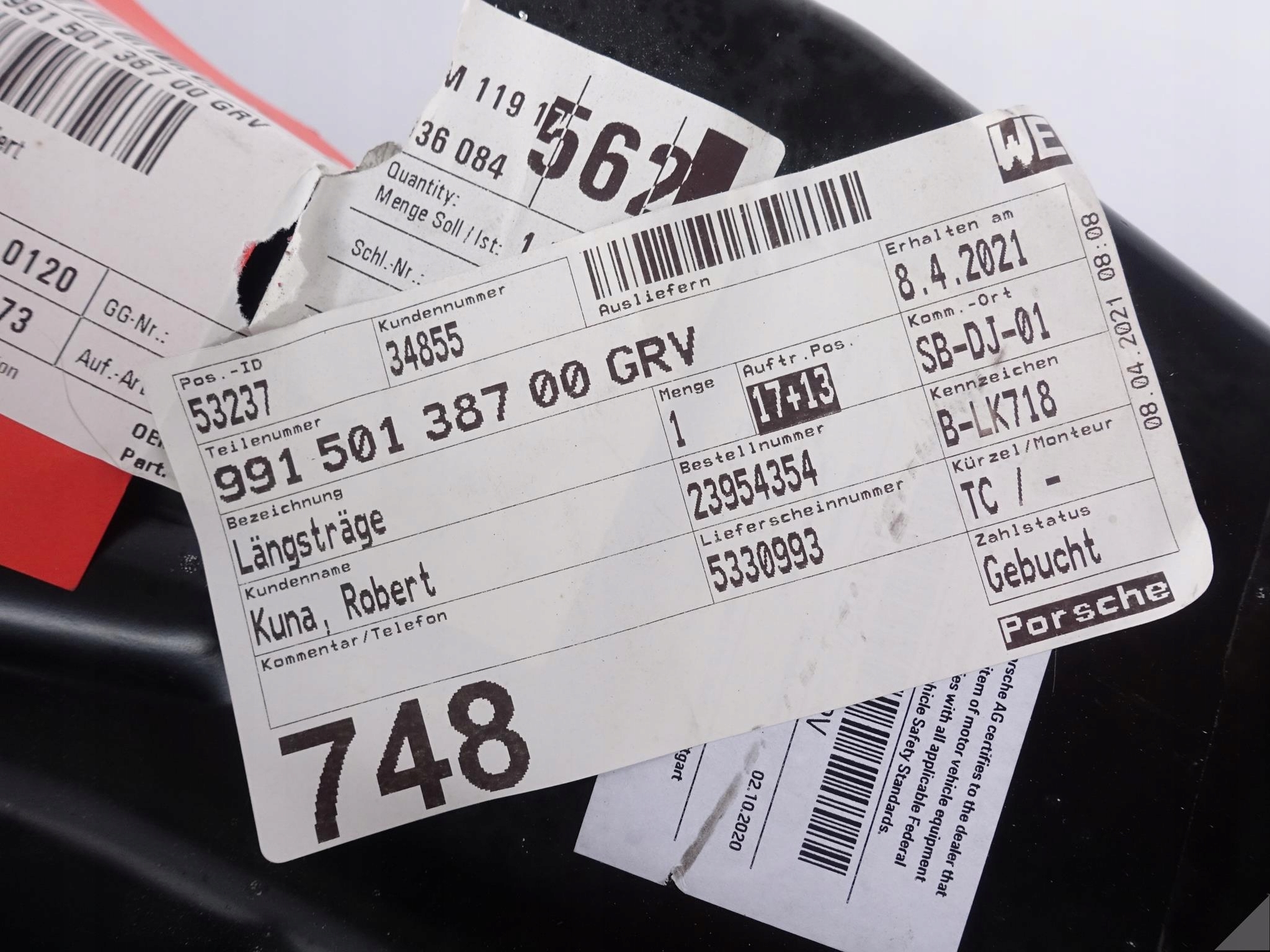 PORSCHE 991 BOX/CAY 981 982 PODŁUŻNICA GÓRNA L PORSCHE 991 BOX/CAY 981 982 PODŁUŻNICA GÓRNA L - obrazek 6