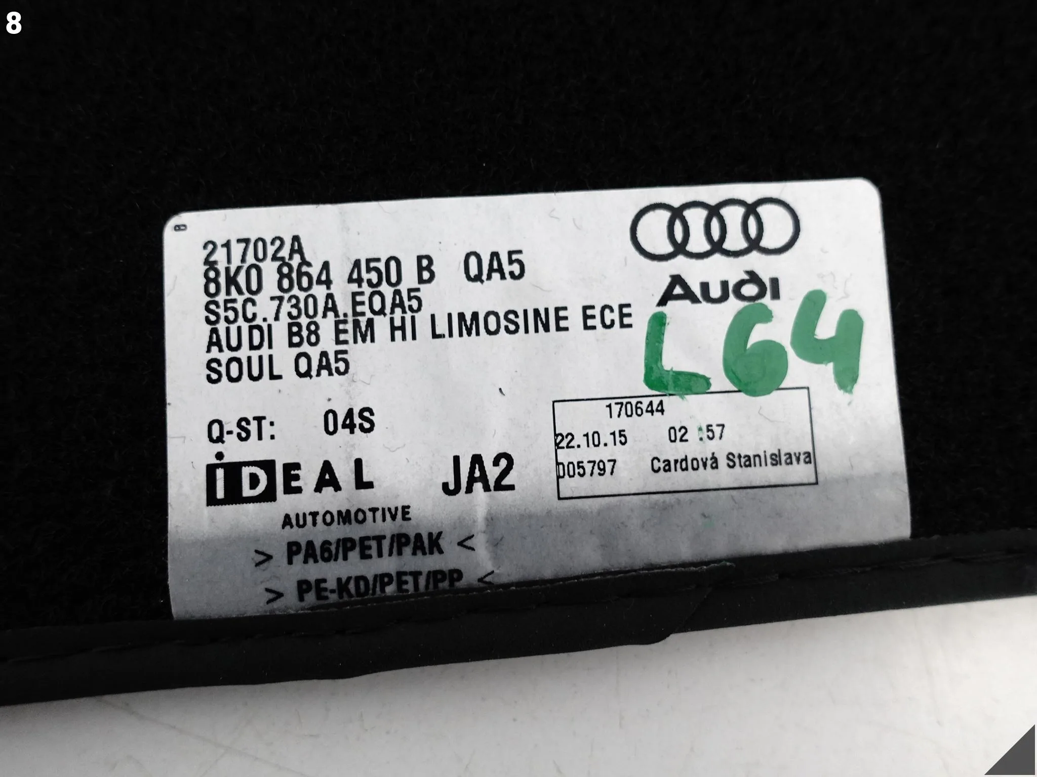 AUDI A5 S5 8T0 A4 S4 8K0 B8 LIFT 11-16 KOMPLET DYWANIKÓW WELUROWYCH EU QA5 AUDI A5 S5 8T0 A4 S4 8K0 B8 LIFT 11-16 KOMPLET DYWANIKÓW WELUROWYCH EU QA5 - obrazek 9