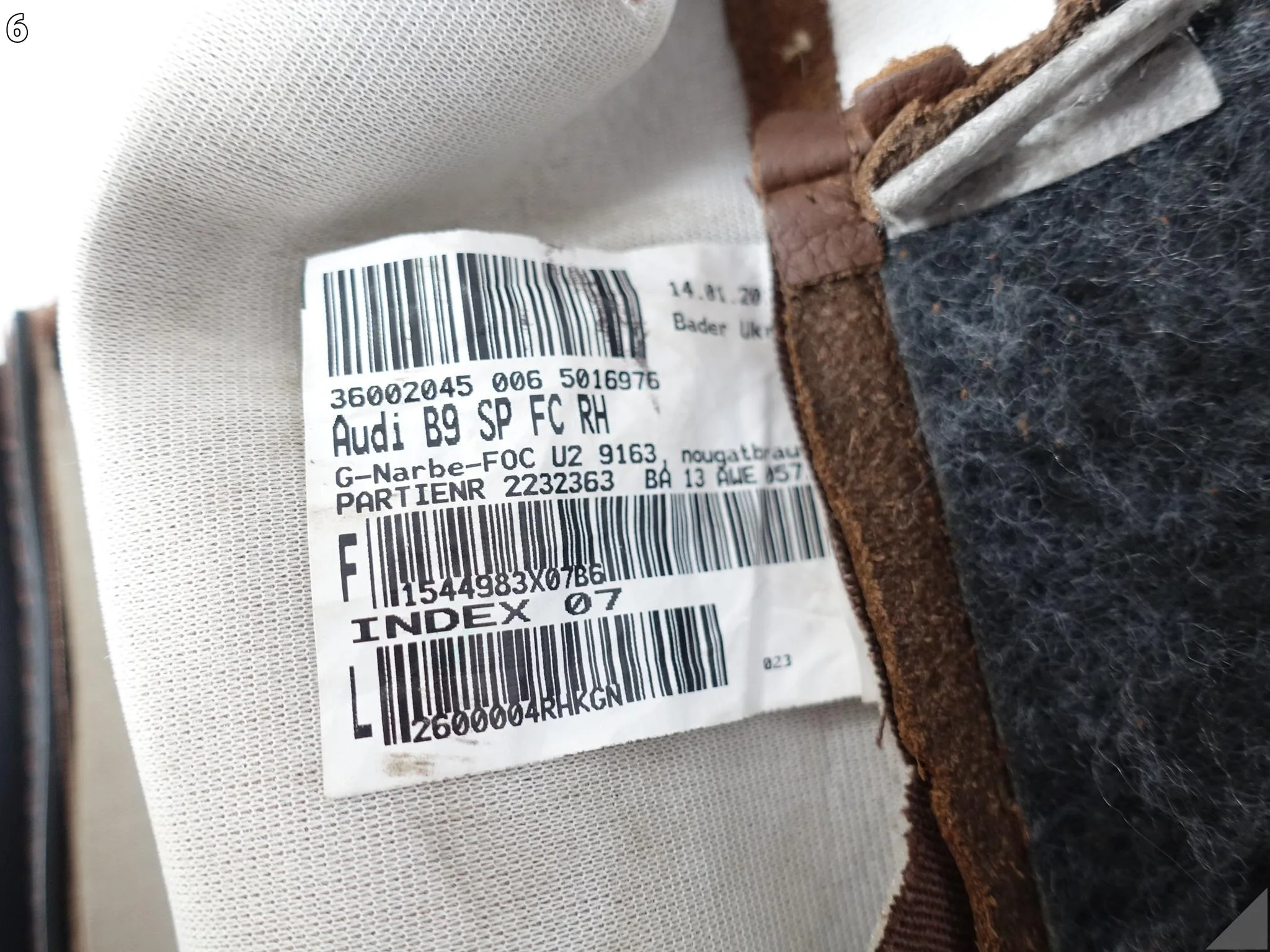 AUDI A4 8W0 A5 8W6 B9 S-LINE SKÓRA MATERIAŁ FOTELA PRAWY PRZÓD *NOUGATBRAUN AUDI A4 8W0 A5 8W6 B9 S-LINE SKÓRA MATERIAŁ FOTELA PRAWY PRZÓD *NOUGATBRAUN - obrazek 7