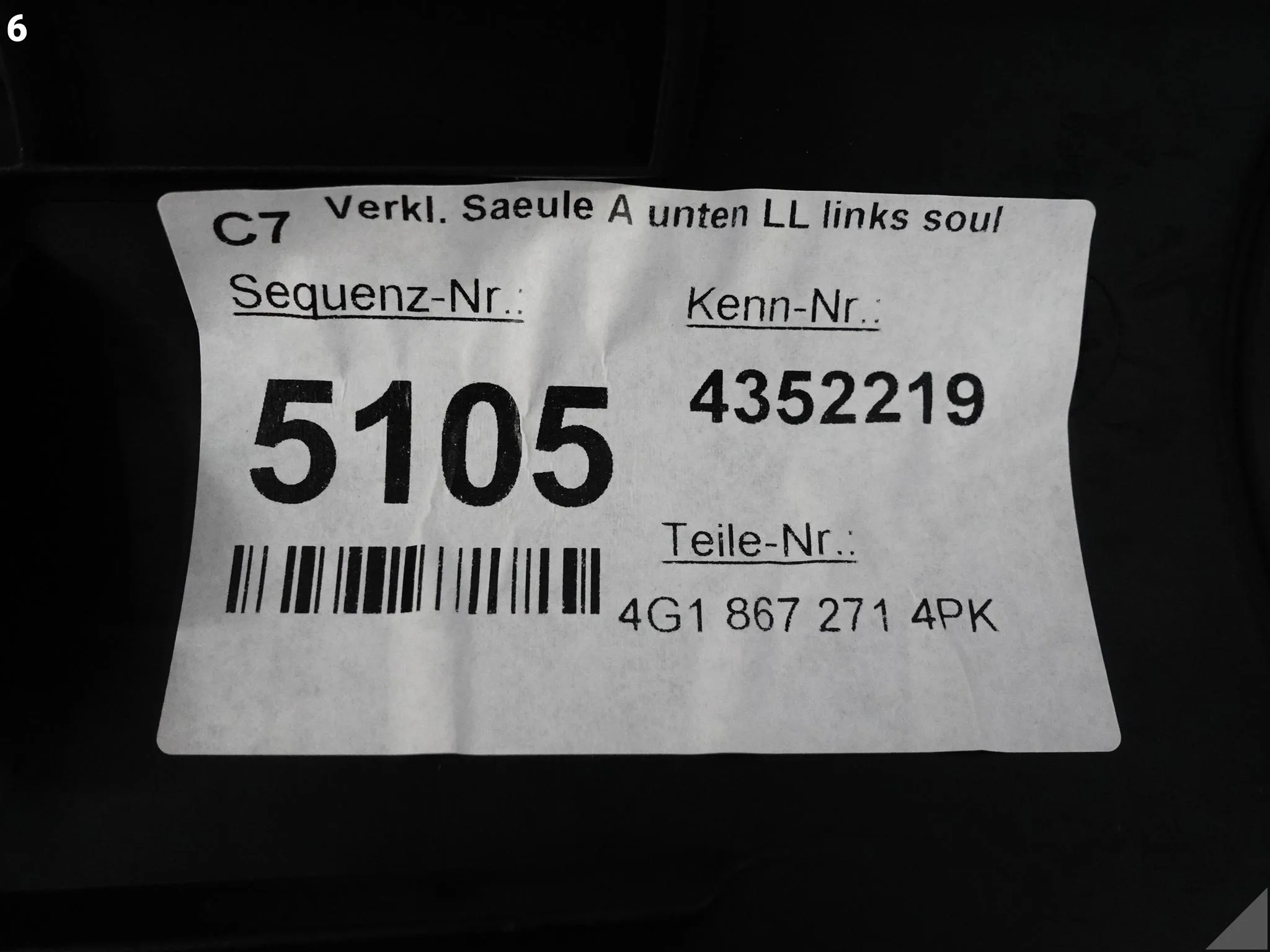 AUDI A6 S6 RS6 C7 4G0 A7 S7 RS7 4G8 10-18 OSŁONA PRÓG SŁUPKA A LEWA PRZÓD AUDI A6 S6 RS6 C7 4G0 A7 S7 RS7 4G8 10-18 OSŁONA PRÓG SŁUPKA A LEWA PRZÓD - obrazek 7