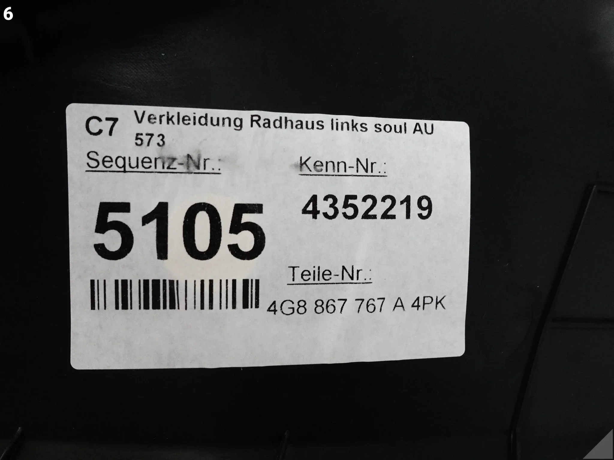 AUDI A7 S7 RS7 C7 4G8 10-18 LISTWA POSZYCIE OSŁONA PROGU LEWA TYŁ 4PK SOUL AUDI A7 S7 RS7 C7 4G8 10-18 LISTWA POSZYCIE OSŁONA PROGU LEWA TYŁ 4PK SOUL - obrazek 7