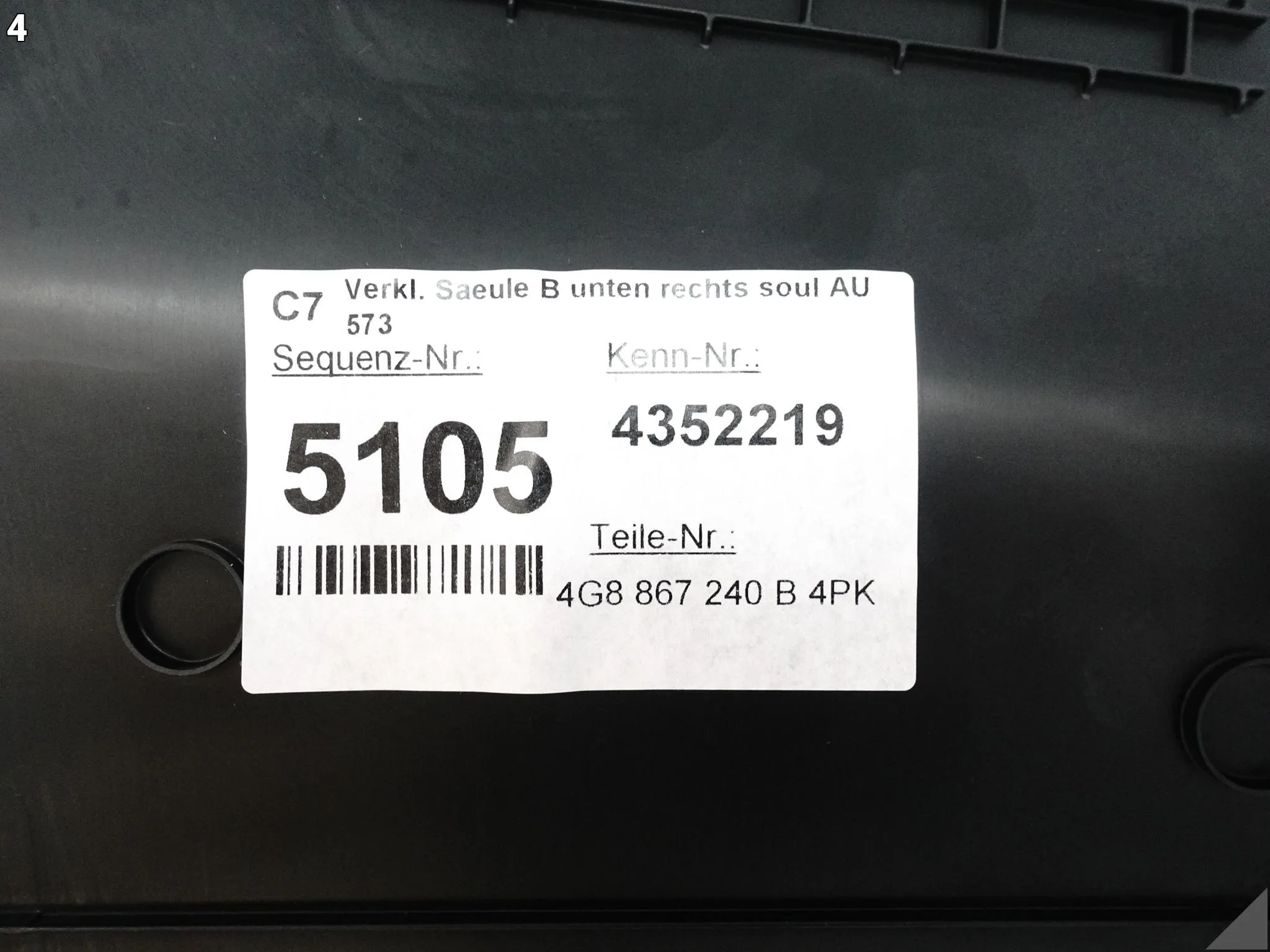 AUDI A7 S7 RS7 C7 4G0 10-18 LISTWA POSZYCIE OSŁONA DOLNA SŁUPKA B PRAWA 4PK AUDI A7 S7 RS7 C7 4G0 10-18 LISTWA POSZYCIE OSŁONA DOLNA SŁUPKA B PRAWA 4PK - obrazek 5
